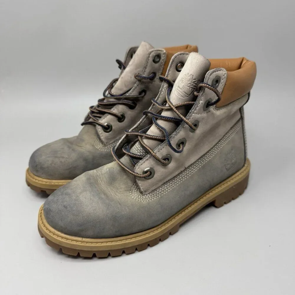 Junior's Timberland 6 Inch Premium Waterproof Gray Boot Size 4